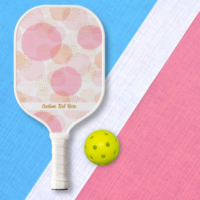 Raquette De Pickleball Aquarelle amusante Cercles Pink Or Texte personnal (Créateur téléchargé)