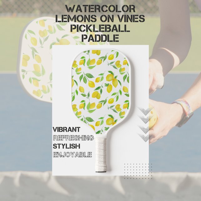 Raquette De Pickleball Aquarelle Citrons Sur Vignes (Créateur téléchargé)