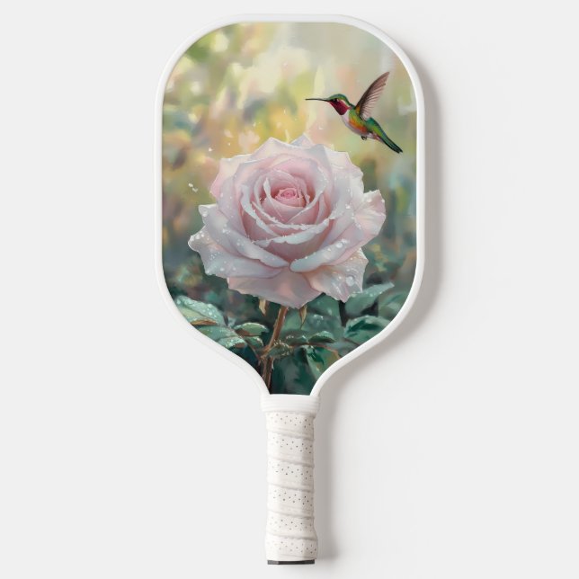 Raquette De Pickleball Aquarelle Colibri et rose (Recto)