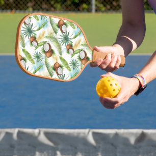 Raquette De Pickleball Aquarelle Motif de noix de coco tropicale