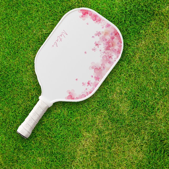 Raquette De Pickleball Aquarelle nom floral blanc (Créateur téléchargé)