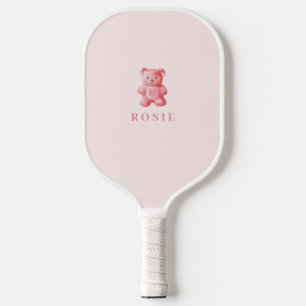 Raquette De Pickleball Aquarelle personnalisée Cute rose Gummy Ours