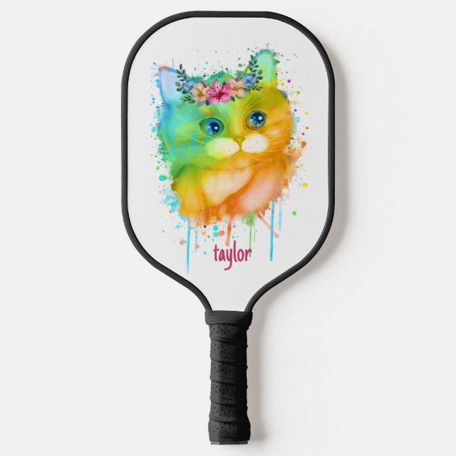 Raquette De Pickleball Aquarelle Pet Chat avec fleurs (Recto)