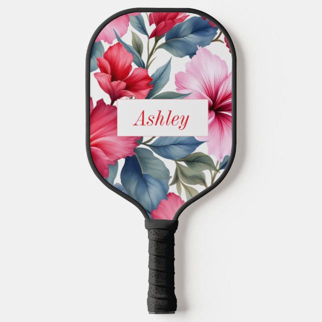 Raquette De Pickleball Aquarelle rose rouge florale Élégante (Recto)