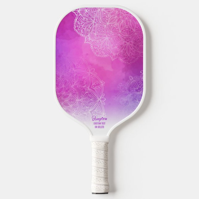 Raquette De Pickleball Aquarelle rose violet Boho Chic Texte Personnalisé (Recto)