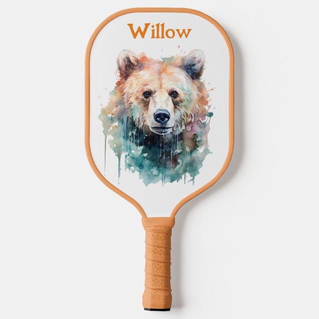 Raquette De Pickleball Aquarelle Tête d'ours Monogramme moderne (Verso)