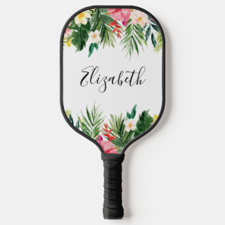 Raquette De Pickleball Aquarelle Tropical Floral Ajouter un nom