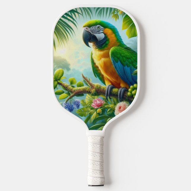 Raquette De Pickleball Ara vert floral tropical (Recto)
