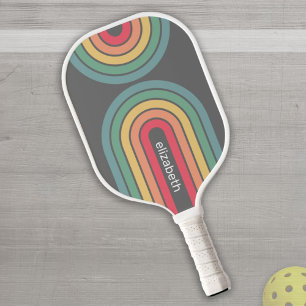 Raquette De Pickleball Arc de ligne rétro Pastel Arc-en-ciel Couleurs Nom