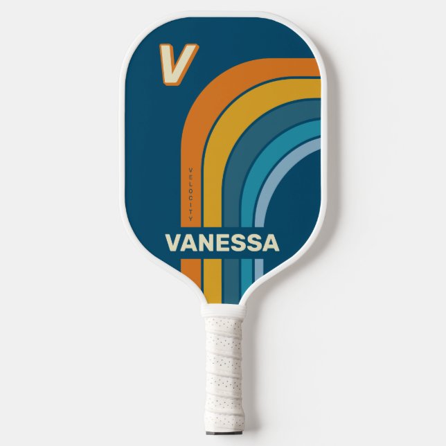 Raquette De Pickleball Arc de Soleil Bleu avec Nom et Initiale (Recto)