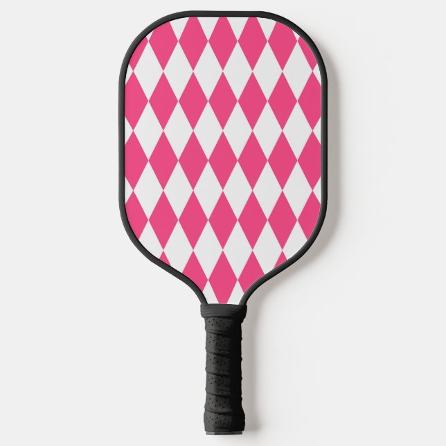 Raquette De Pickleball Arlequin rose blanc Diamants Checkers Design (Recto)