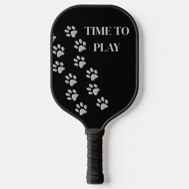 Raquette De Pickleball Arrière - plan noir Silver Dog Paws Motif d'impres (Recto)