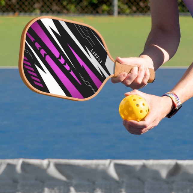 Raquette De Pickleball Arrière - plan sportif violet blanc et noir Monogr (Insitu)