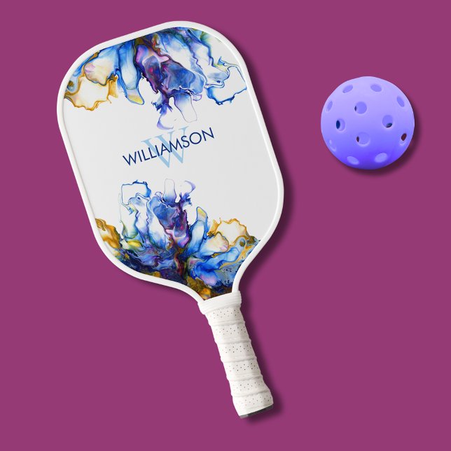 Raquette De Pickleball Art Abstrait Fluide Bleu Vibre (Abstract fluid art personalized pickleball paddle)