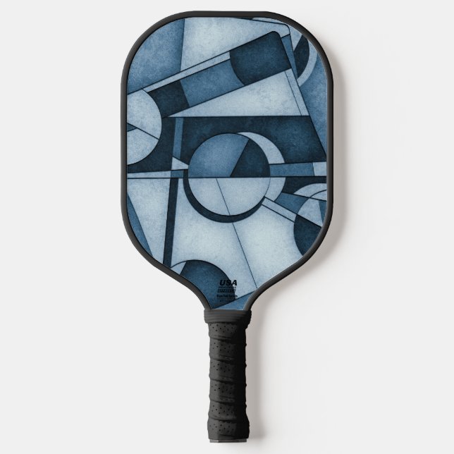 Raquette De Pickleball Art abstrait géométrique cyanotype texturé (Recto)