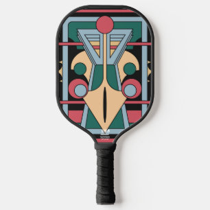 Raquette De Pickleball Art Déco géométrique rétro-futuriste Paon