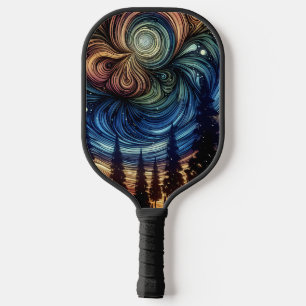 Raquette De Pickleball Art éthéré mystique avec des arbres et un ciel noc
