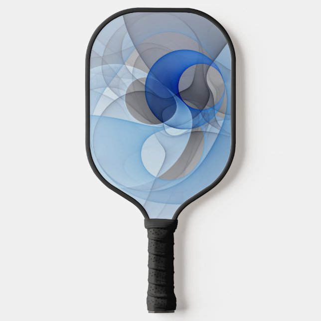 Raquette De Pickleball Art graphique fractal abstrait bleu gris moderne (Recto)