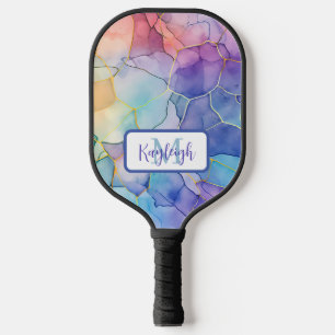 Raquette De Pickleball Artsy Pale Arc-en-ciel Alcool et Encre Monogrammé