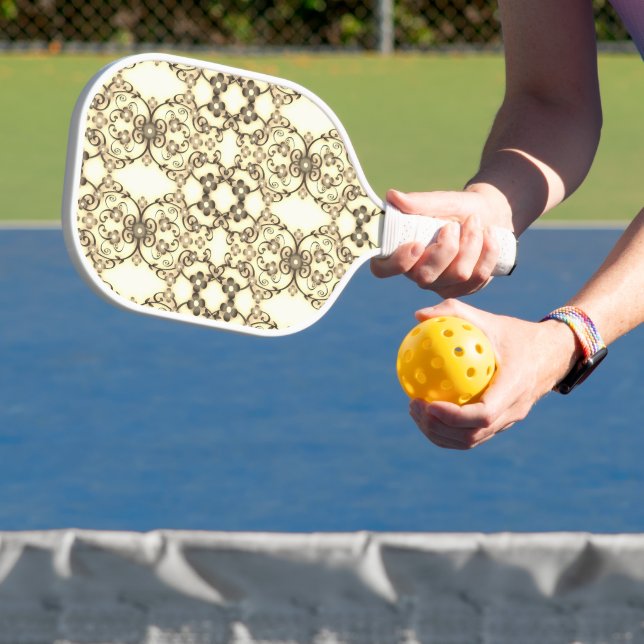 Raquette De Pickleball Aspect dentelle de fleurs Sépia doré (Insitu)
