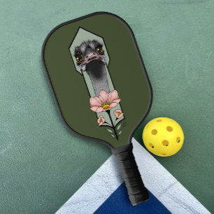 Raquette De Pickleball Autruche Rose Fleurs Vert Olive Art Déco