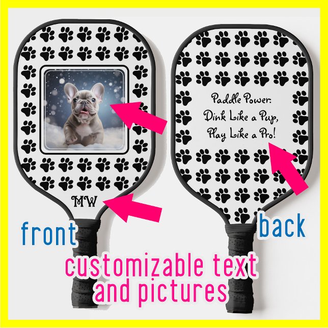 Raquette De Pickleball Avec photo, Initiales et texte Paw-some (With Photo, Initials and text Paw-some Pickleball Paddle)
