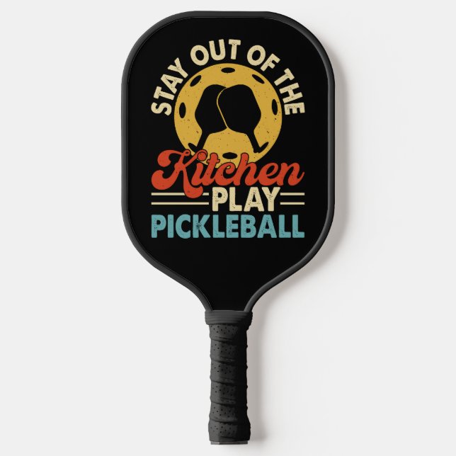 Raquette De Pickleball Badge Rétro Or Script Cuisine Restez Dehors (Recto)