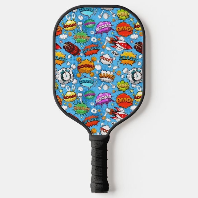 Raquette De Pickleball Bande dessinée rétro bulles vocales Motif sans cou (Recto)