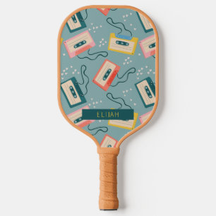 Raquette De Pickleball Bande Motif de bande de cassette rétro bleu