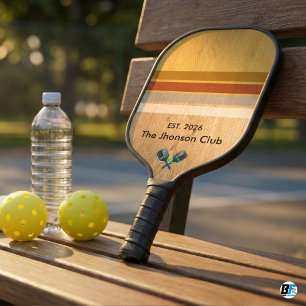 Raquette De Pickleball Bandes à grain de bois rétro Nom de club personnal