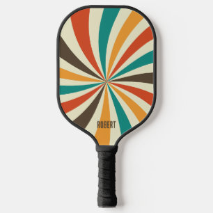 Raquette De Pickleball Bandes Colorées Rétro  Nom Script Minimaliste