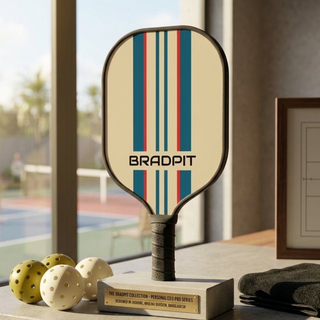 Raquette De Pickleball Bandes de rallye bleu sarcelle rétro moderne avec  (Créateur téléchargé)
