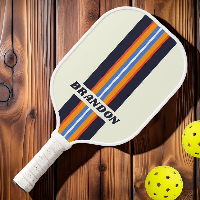 Raquette De Pickleball Bandes de rallye Retro Five avec nom (Créateur téléchargé)