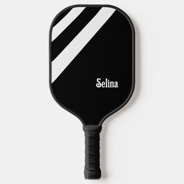 Raquette De Pickleball Bandes diagonales blanches sur noir (Recto)