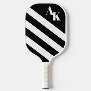 Raquette De Pickleball Bandes diagonales simples Initiales Noir et Blanc