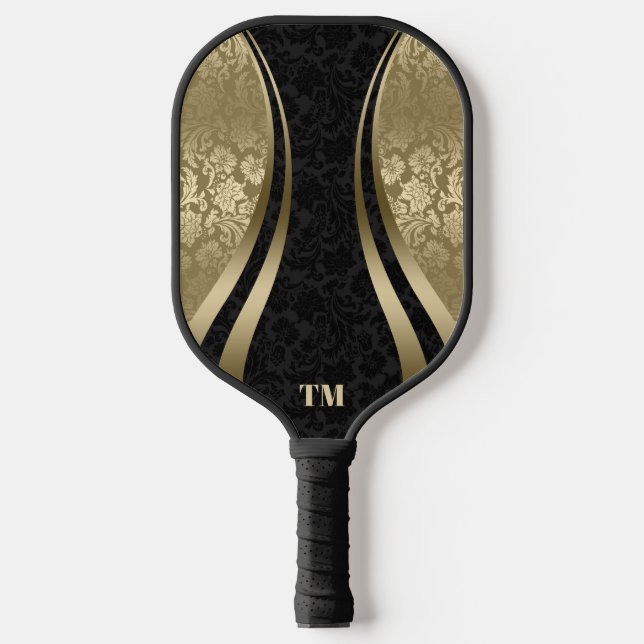 Raquette De Pickleball Bandes dynamiques noir et or Damas (Recto)