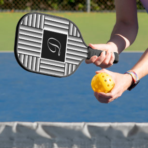 Raquette De Pickleball Bandes modernes en noir, blanc et gris - Monogramm