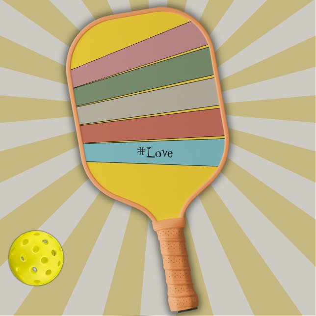 Raquette De Pickleball Bandes rétro en couleurs pastel sur jaune (Créateur téléchargé)