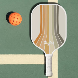 Raquette De Pickleball Bandes Vintages rétro Orange Vert Nom personnalisé