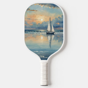 Raquette De Pickleball Bateau À Voile Aquarelle Sur Peinture Océanique