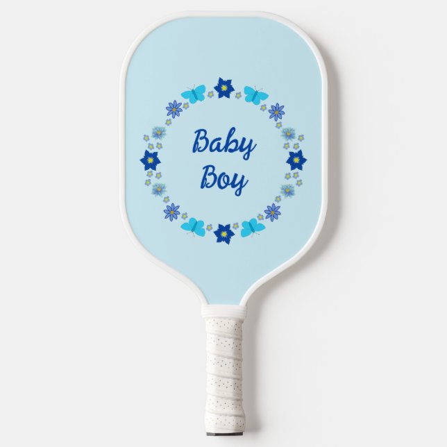 Raquette De Pickleball Bébé bleu Papillons et fleurs personnalisés (Recto)