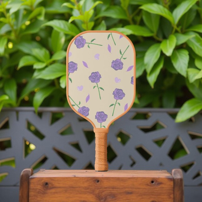 Raquette De Pickleball Beige violet Rose Floral Boho Motif botanique (Créateur téléchargé)
