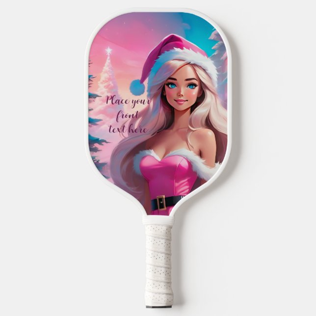 Raquette De Pickleball Belle fille de Noël rose 01 (Recto)