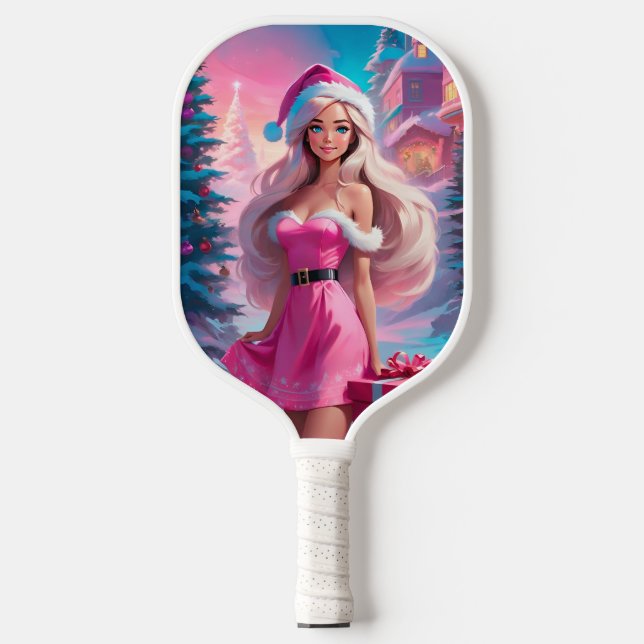 Raquette De Pickleball Belle fille de Noël rose 01 (Recto)