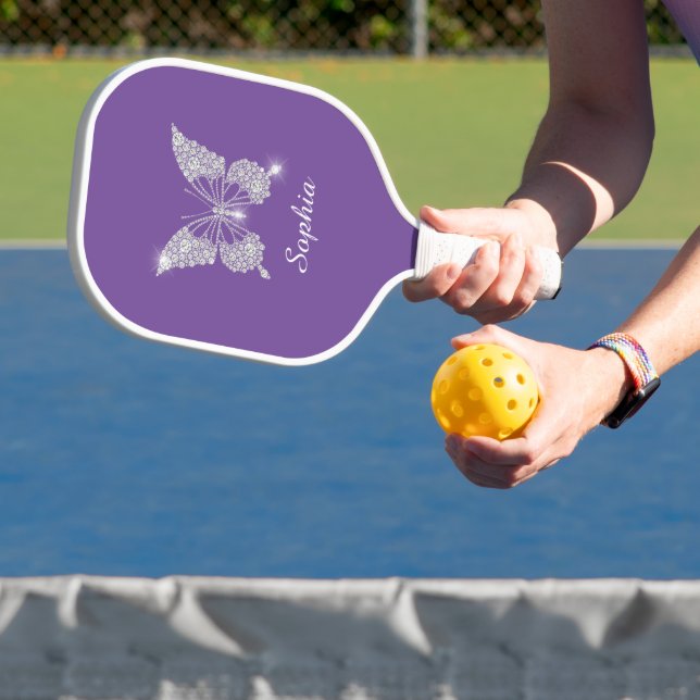 Raquette De Pickleball Beurre Diamant Blanc, Nom Du Script, Violet (Insitu)