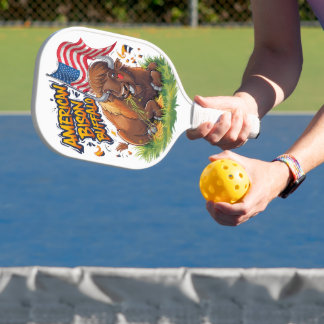 Raquette De Pickleball Bison avec drapeau américain dans l'herbe
