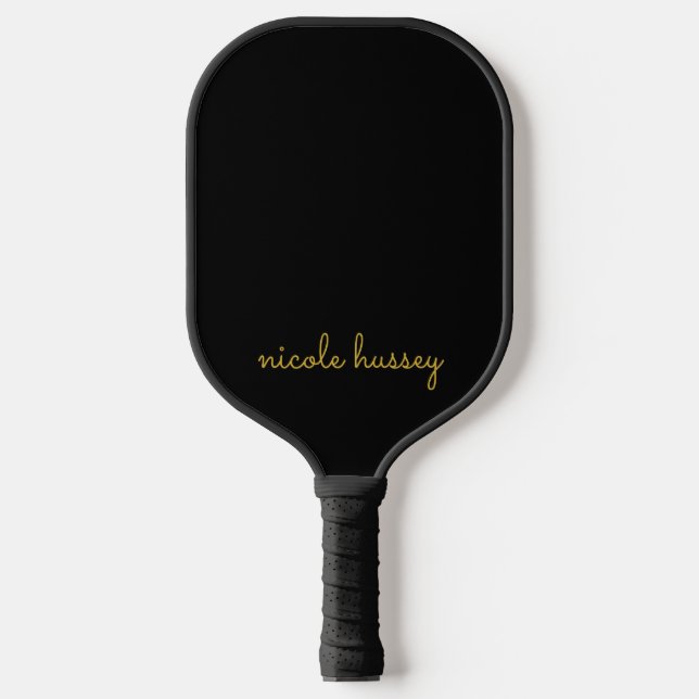 Raquette De Pickleball Black and Gold Script  | Stylish Monogram Modern (Recto)