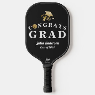 Raquette De Pickleball Black & Gold Modern 2024 Graduation Congrats GRAD