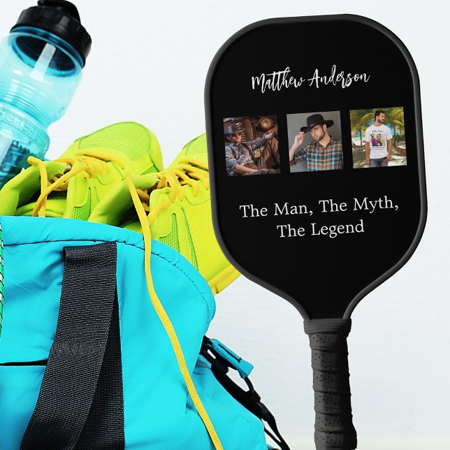Raquette De Pickleball Black white photo collage homme mythe légende (Créateur téléchargé)