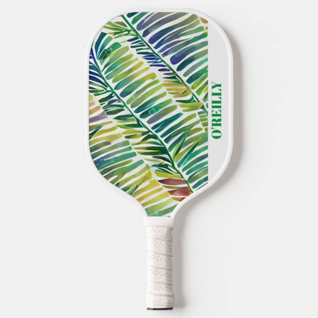 Raquette De Pickleball Blanc Abstrait Aquarelle Feuilles Moderne Monogram (Recto)